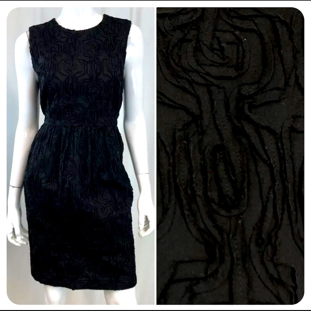 TALBOTS 100%Cotton Dress size 2 Sheath Textured Flowers  black pencil straight